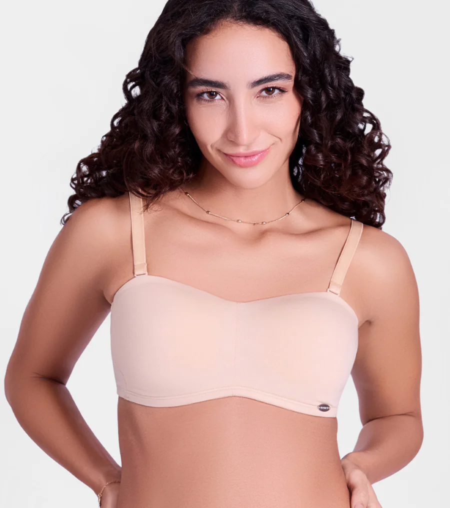 Women's Beige Strapless Balconette Padded Non-Wired Tshirt Bra