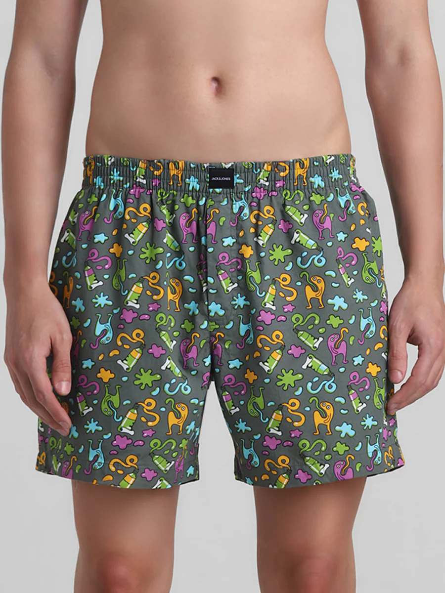 Men's Grey Casual Regular Fit Printed Boxer