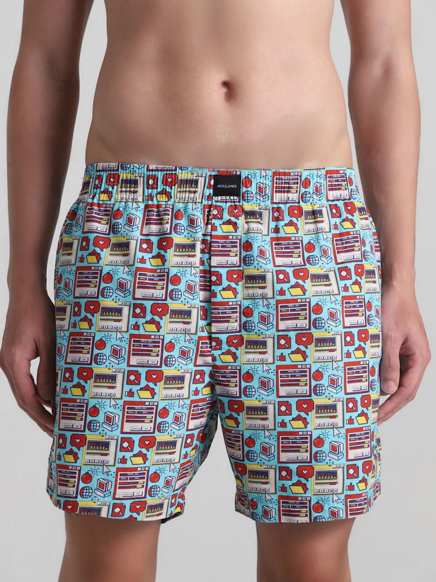 Men's Blue Casual Regular Fit Printed Low Rise Boxer