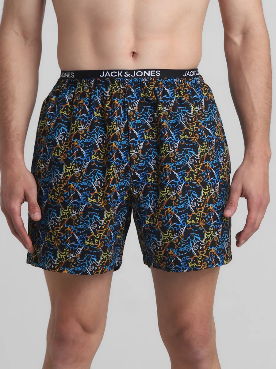 Men's Black Casual Regular Fit Printed Boxer