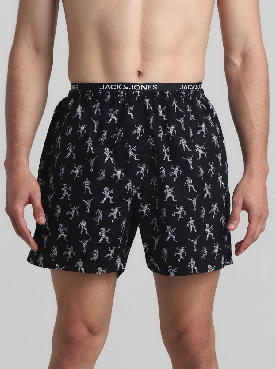 Men's Black Casual Regular Fit Printed Boxer