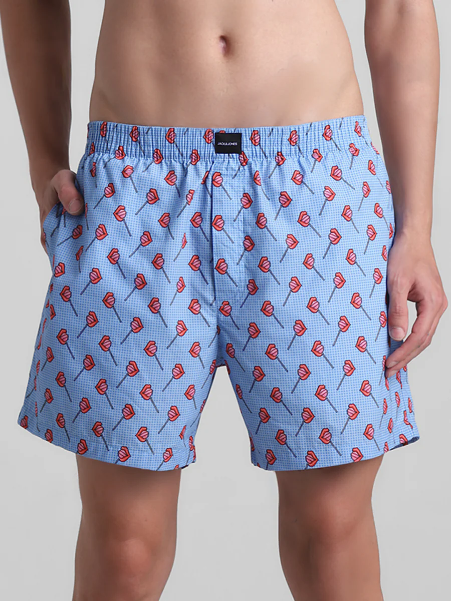Men's Blue Casual Regular Fit Printed Low Rise Boxer