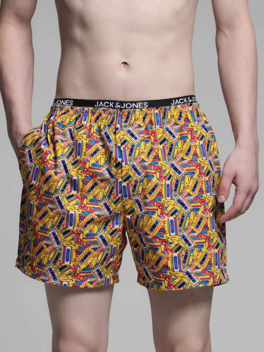 Men's Yellow Casual Regular Fit Printed Boxer