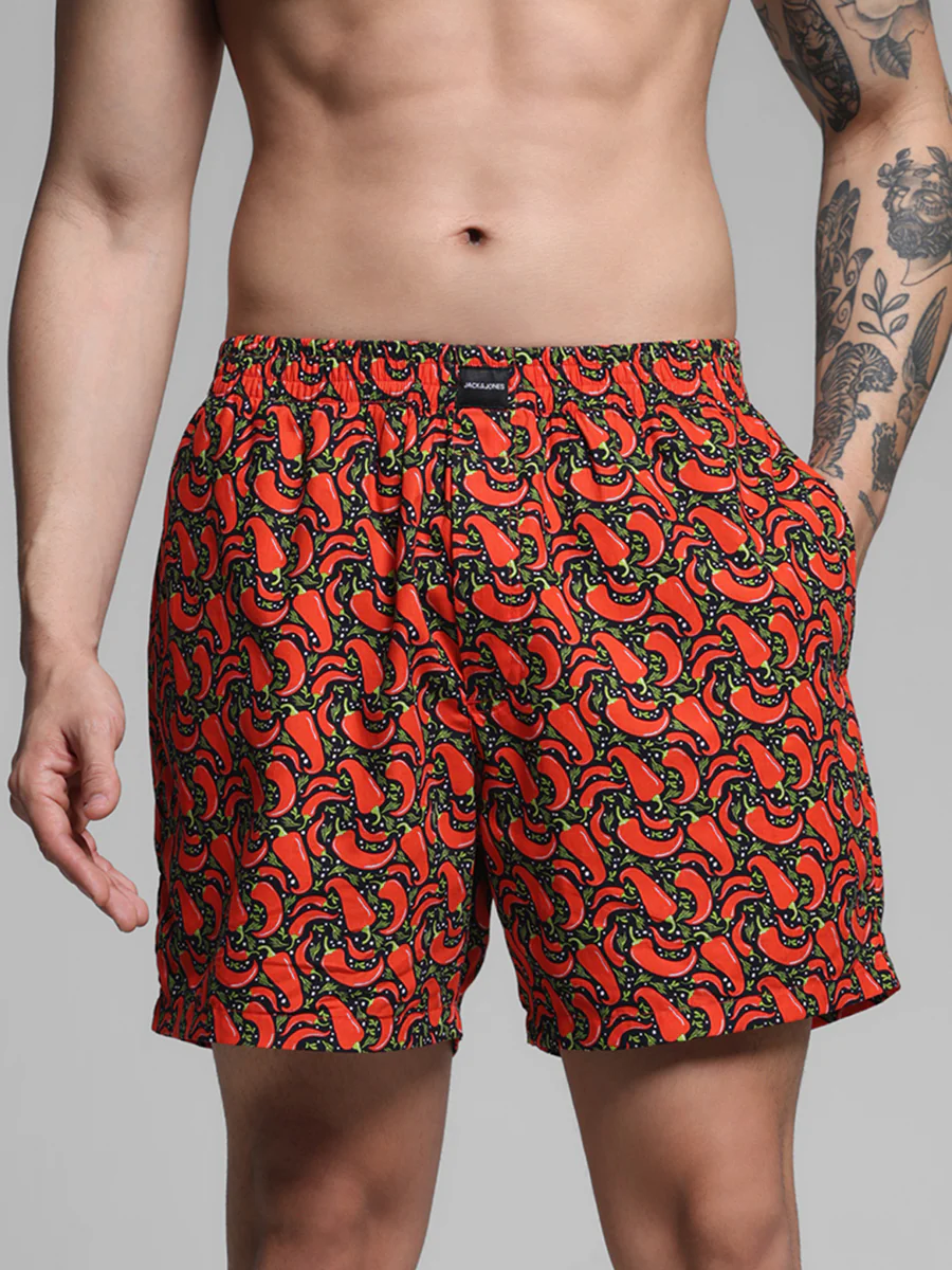 Men's Orange Casual Regular Fit Printed Boxer