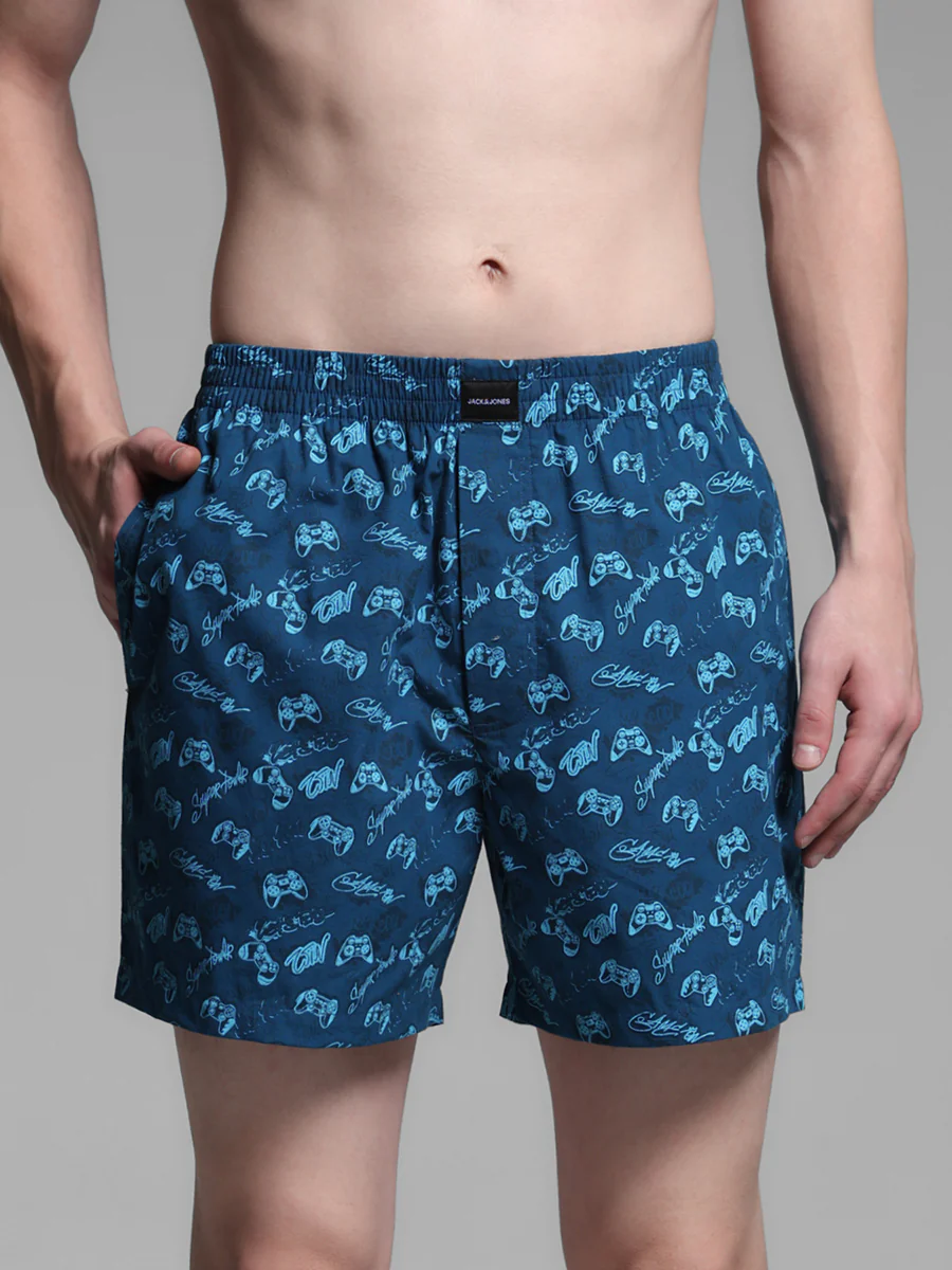 Men's Blue Casual Regular Fit Printed Boxer