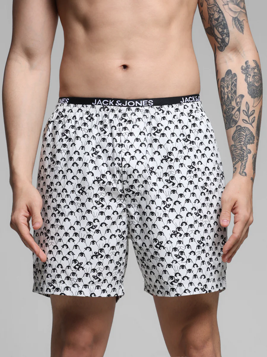 Men's White Casual Regular Fit Printed Boxer