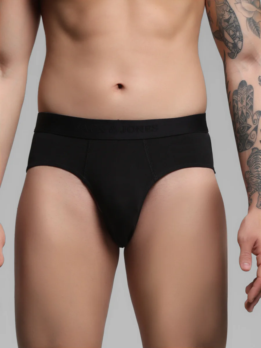 Men's Black Casual Regular Fit Solid Brief