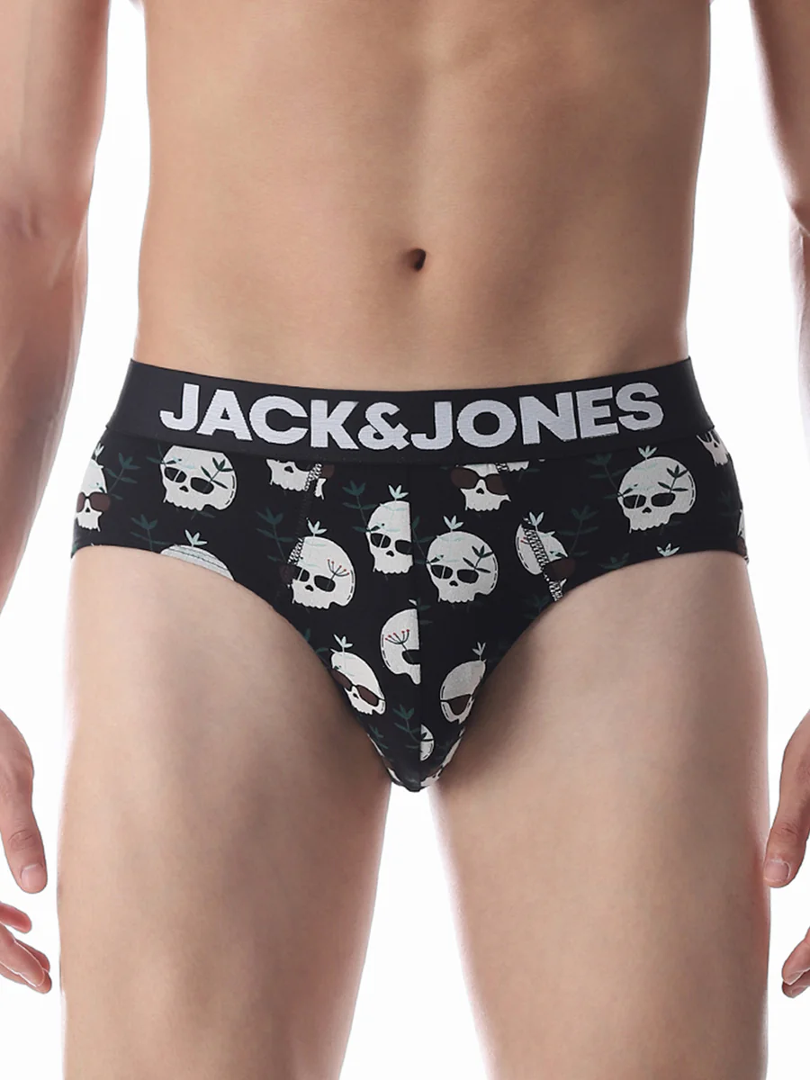 Men's Black Casual Printed Brief