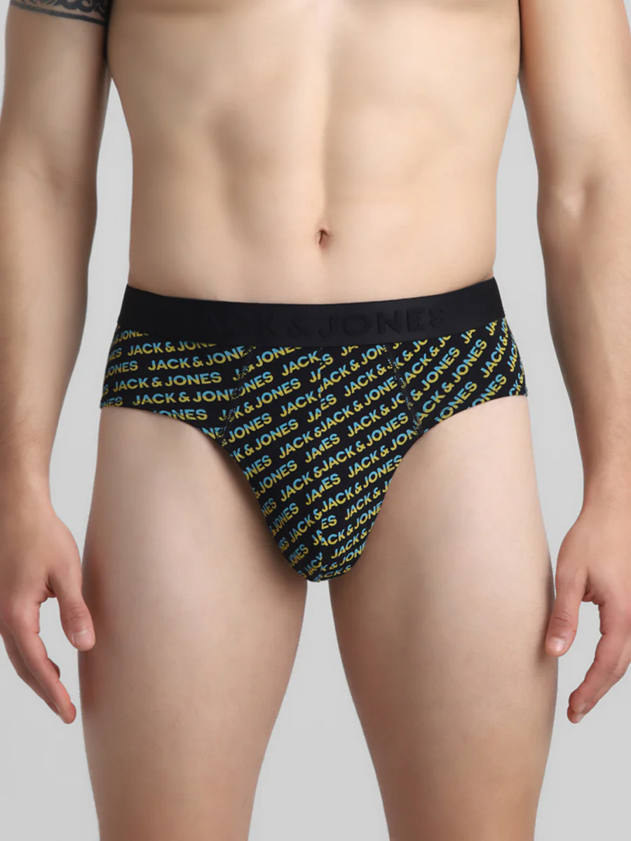Men's Black Casual Regular Fit Printed Brief