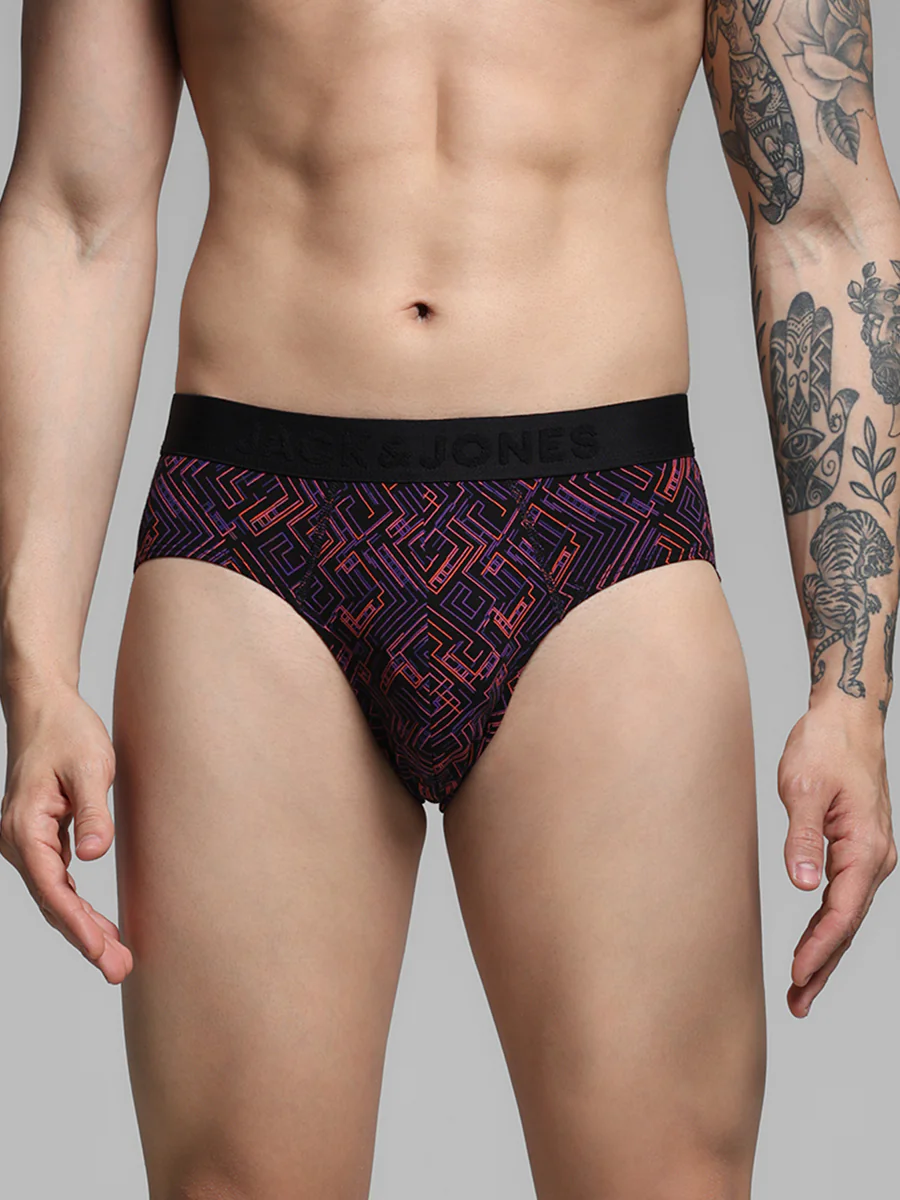Men's Black Casual Regular Fit Printed Brief