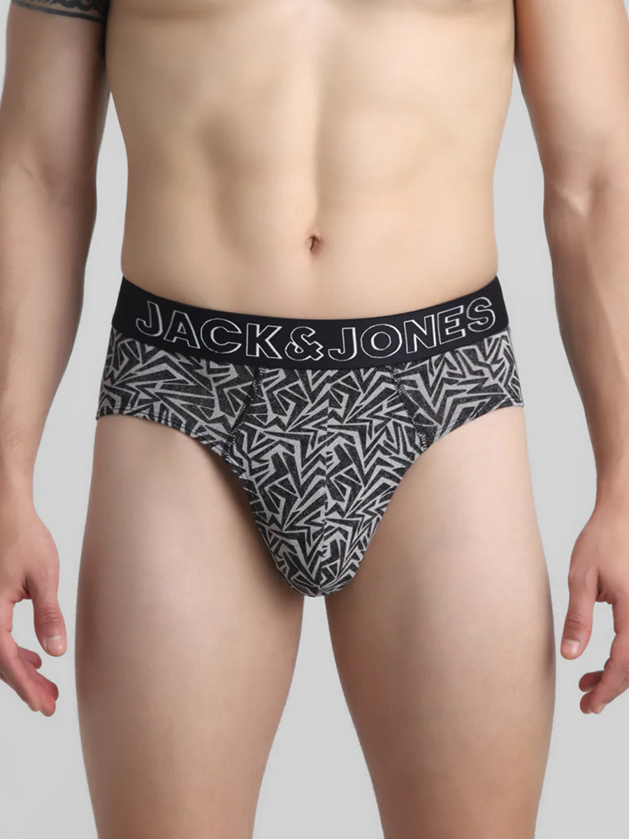 Men's Black Casual Regular Fit Printed Brief
