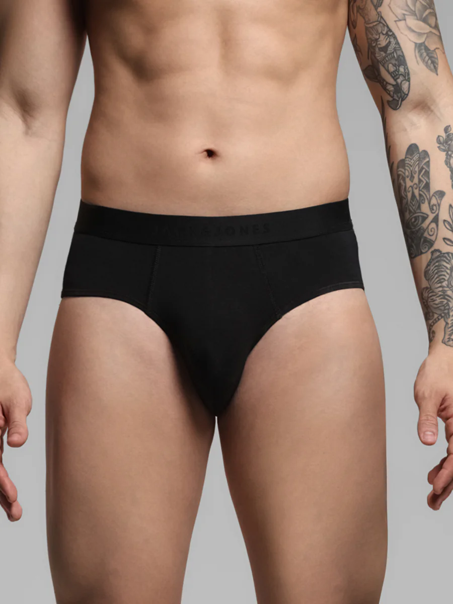 Men's Black Casual Regular Fit Solid Brief