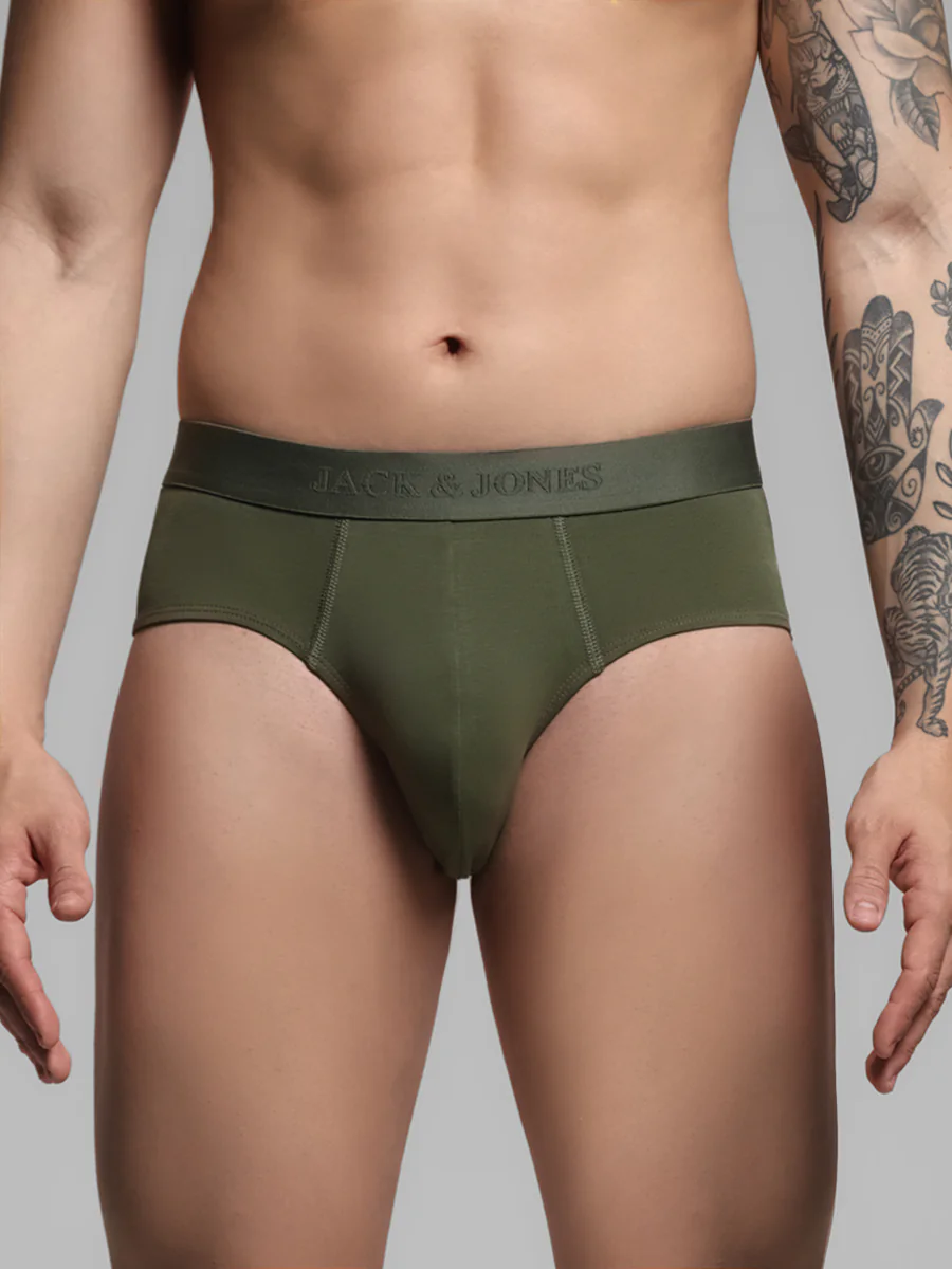 Men's Green Casual Regular Fit Solid Brief