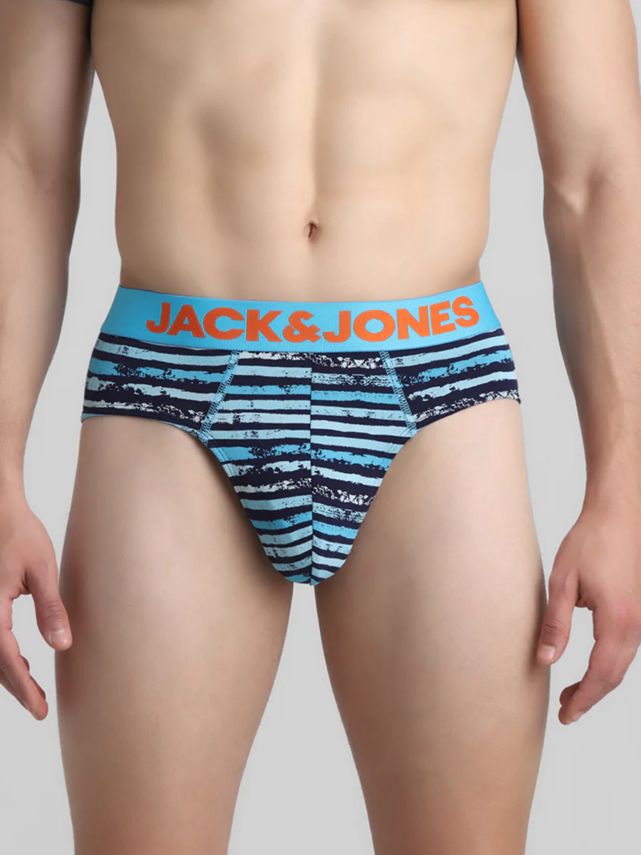 Men's Blue Casual Regular Fit Striped Brief