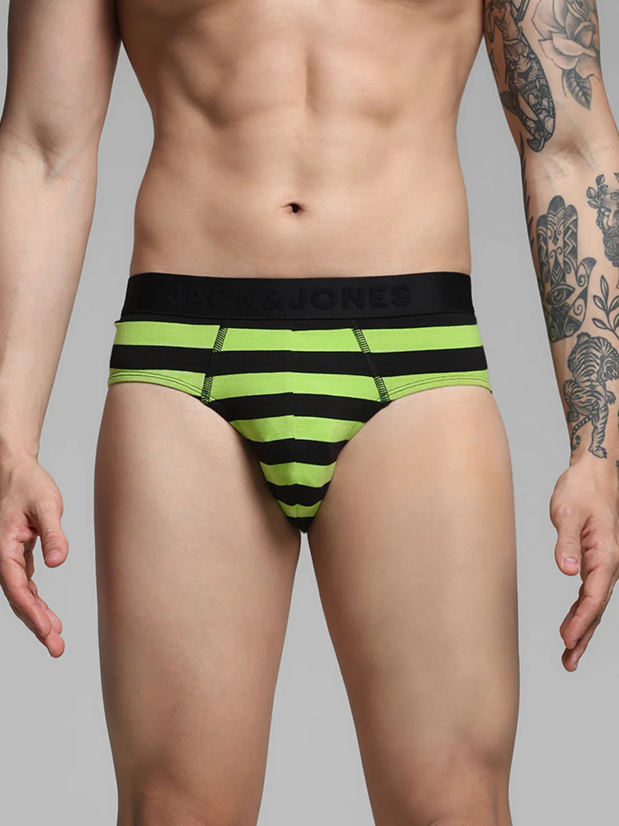 Men's Green Casual Regular Fit Striped Brief
