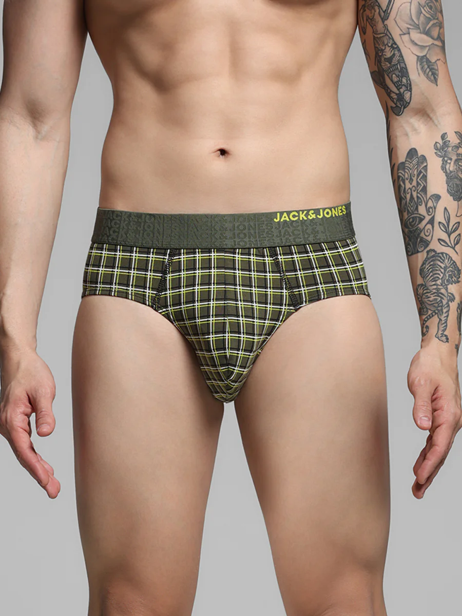 Men's Green Casual Regular Fit Printed Brief