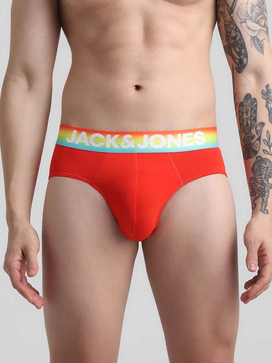 Men's Red Casual Regular Fit Solid Brief