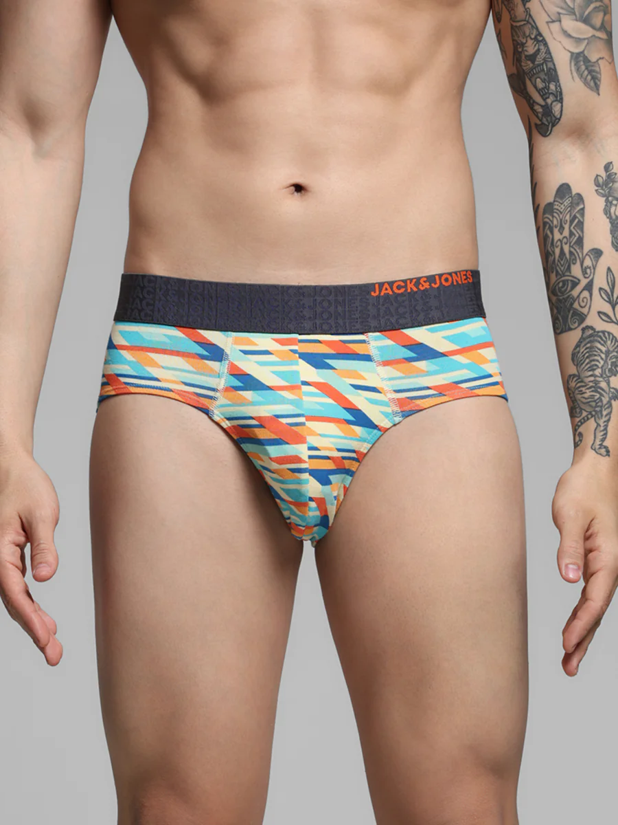 Men's White Casual Regular Fit Printed Brief