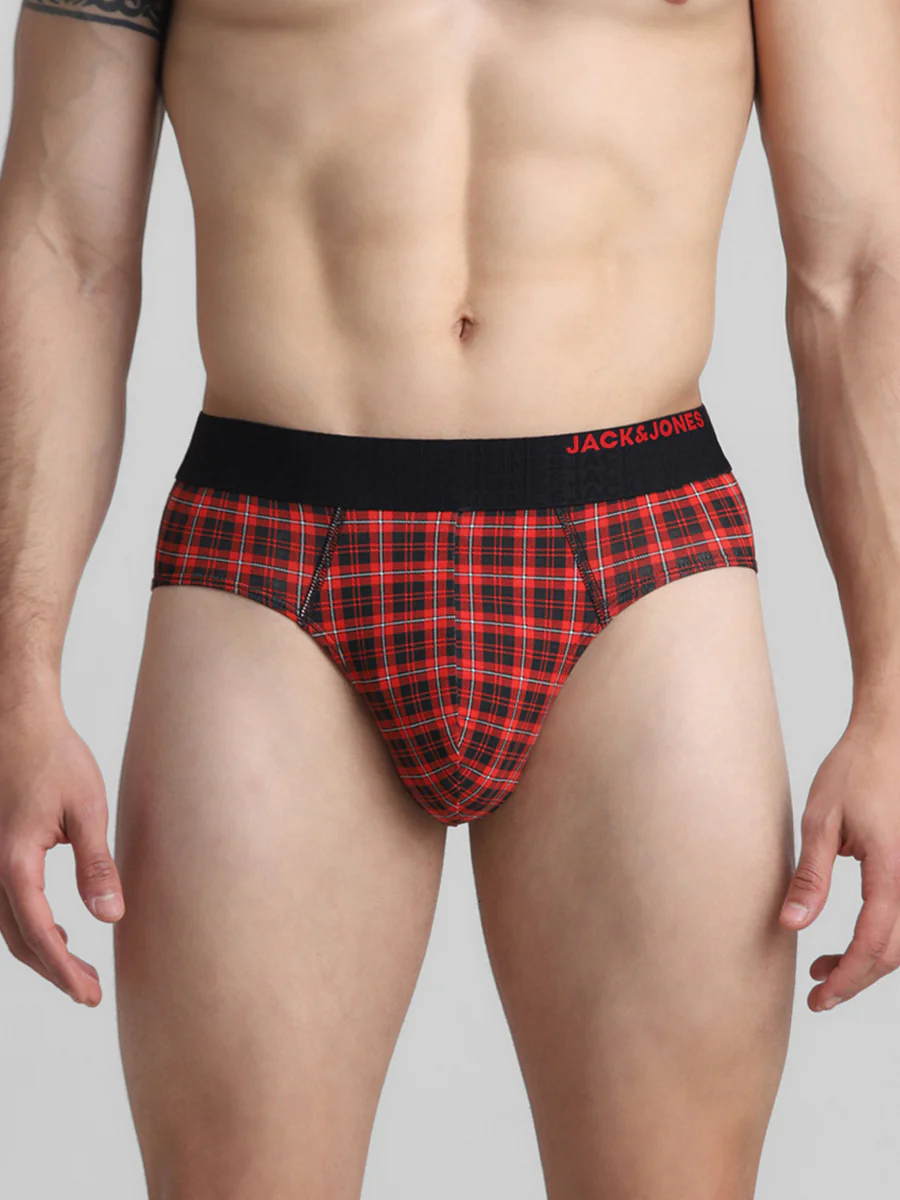 Men's Red Casual Regular Fit Checked Brief