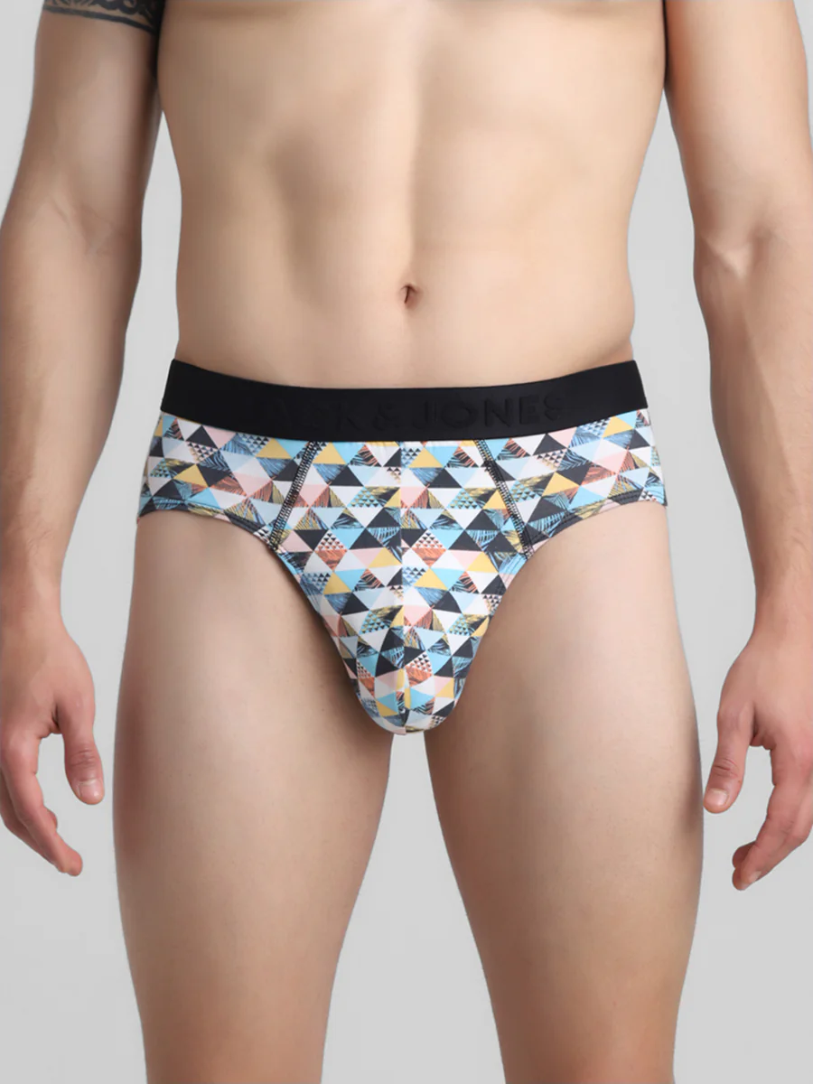 Men's White Casual Regular Fit Checked Brief