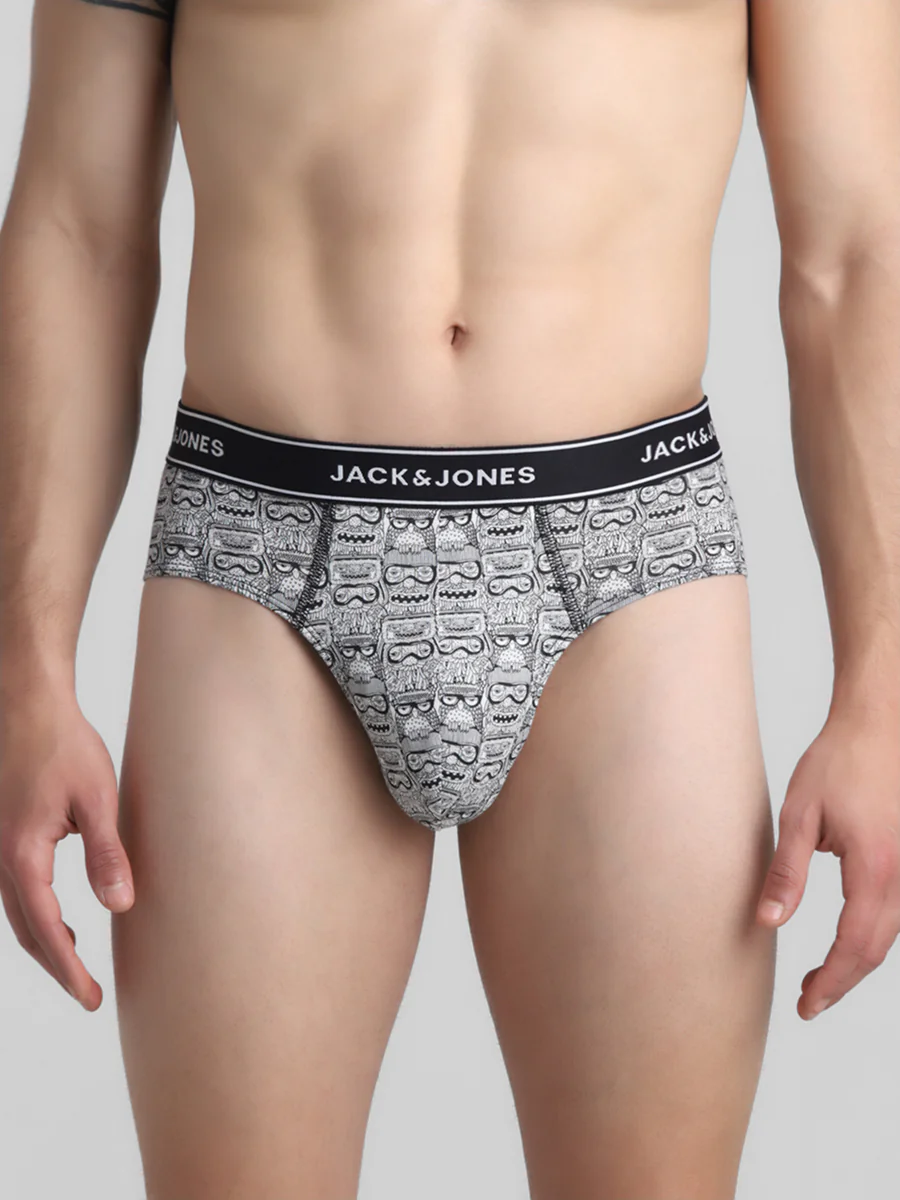 Men's White Casual Regular Fit Printed Brief