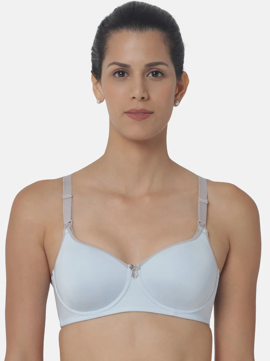 Women's Blue Solid Non-Wired Medium Coverage Padded Bra