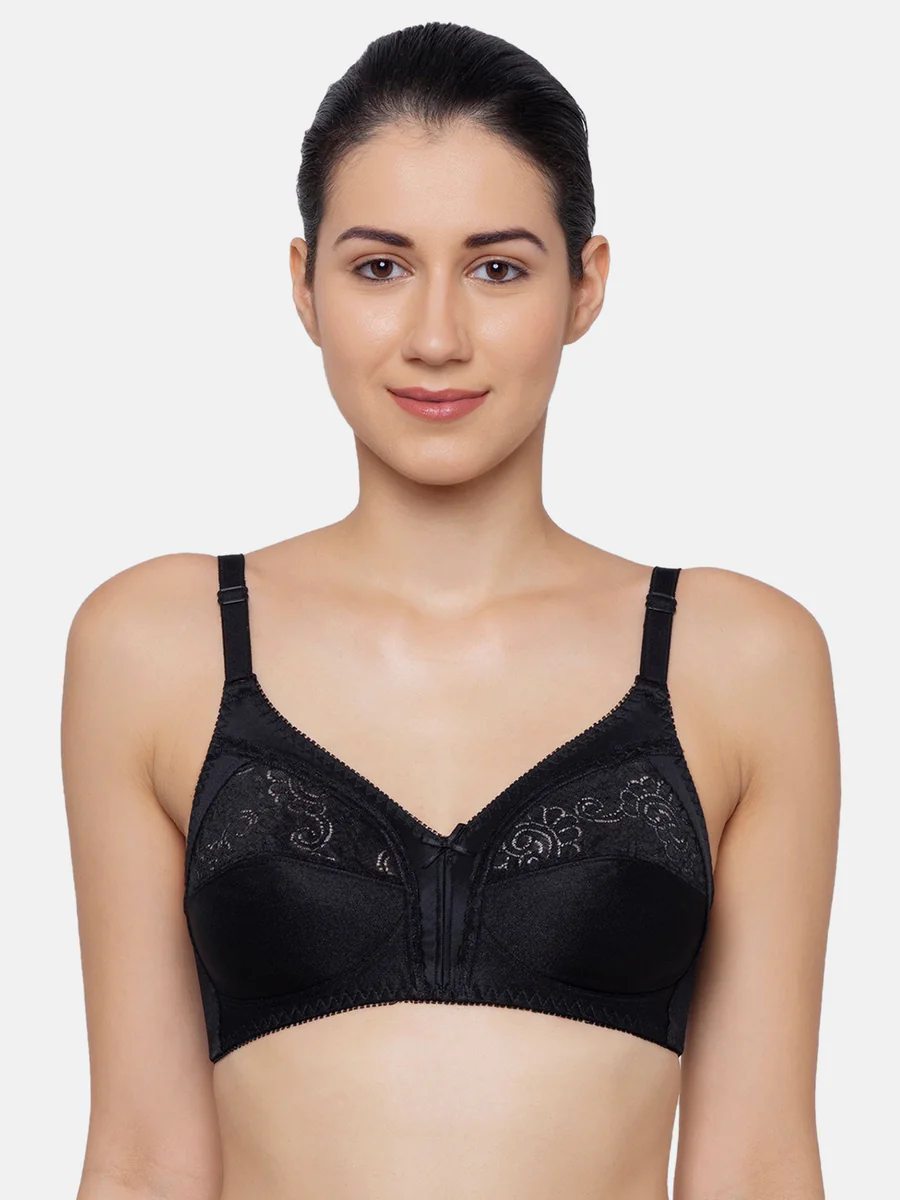 Women's Black Lace Detailing Non-Wired 3/4th Coverage Non-Padded Bra