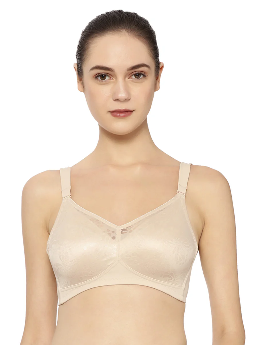 Women's Beige Lace Detailing Non-Wired Medium Coverage Non-Padded Bra