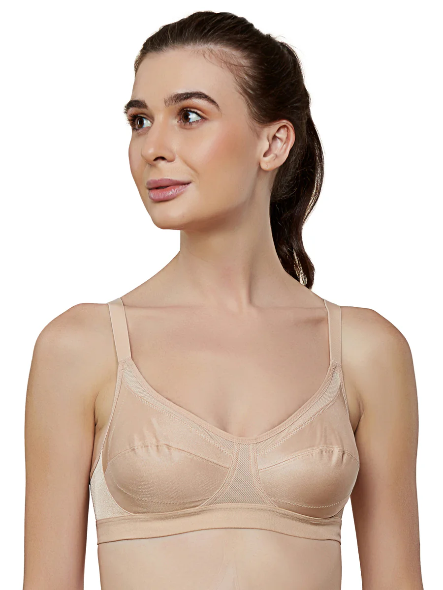 Women's Beige Solid Non-Wired Medium Coverage Non-Padded Bra