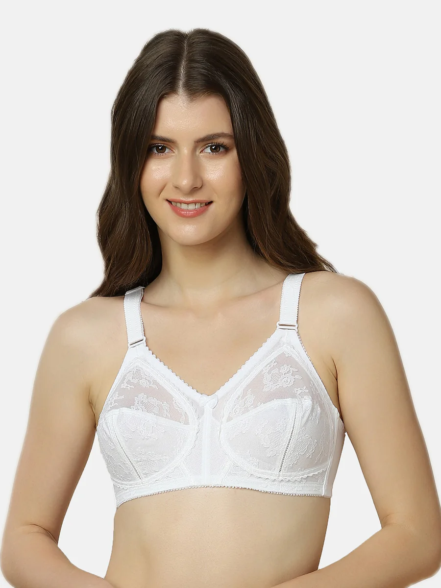 Women's White Lace Detailing Non-Wired Medium Coverage Non-Padded Bra