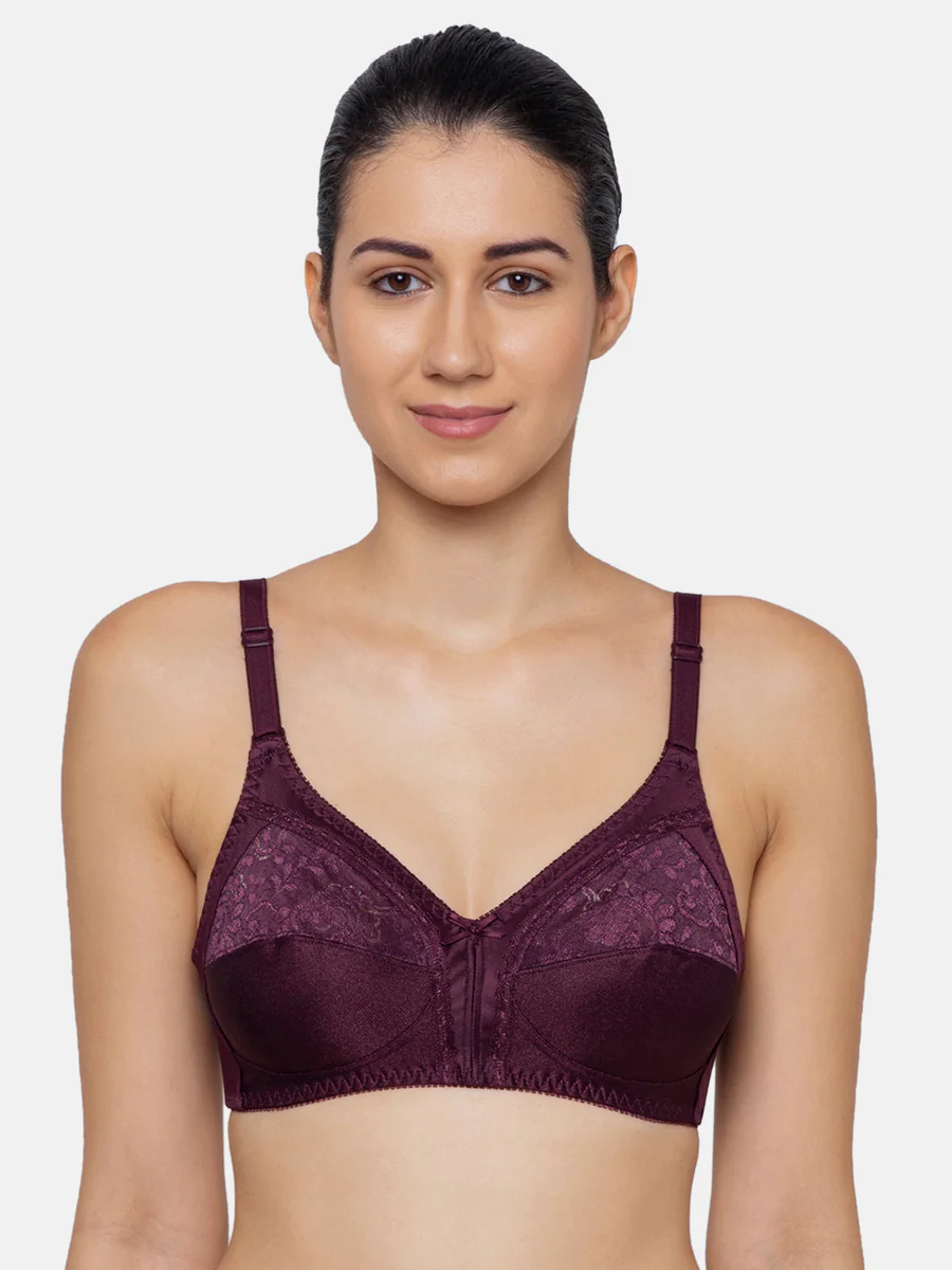 Women's Purple Lace Detailing Non-Wired 3/4th Coverage Non-Padded Bra