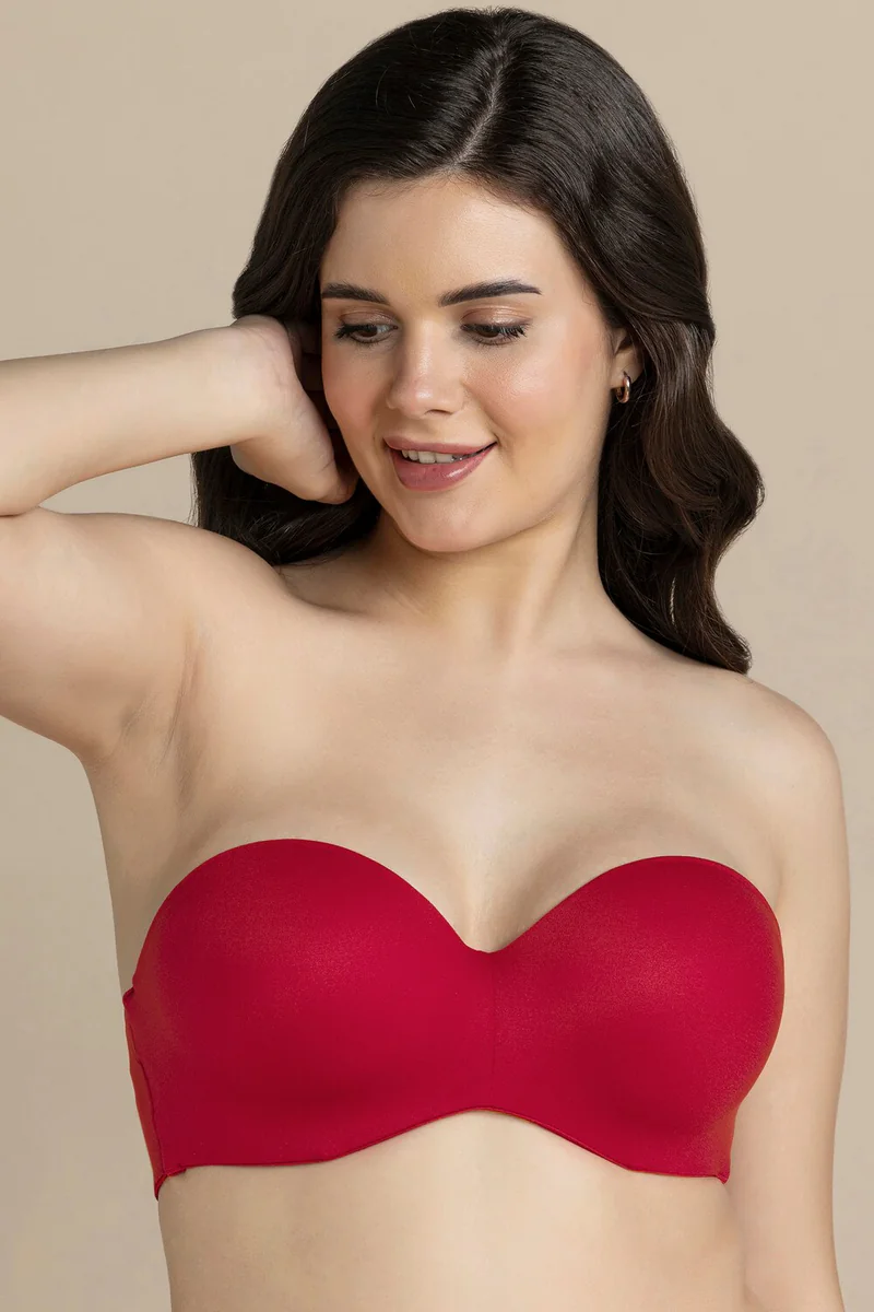 Women's Red Juster Solid Padded Wired Multiway Strapless Bra