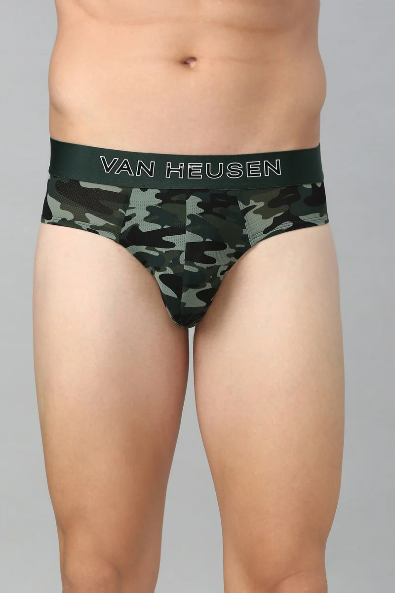Men's Green Camo Allover Print Swift Dry Flexi Stretch AIR Series Active Brief