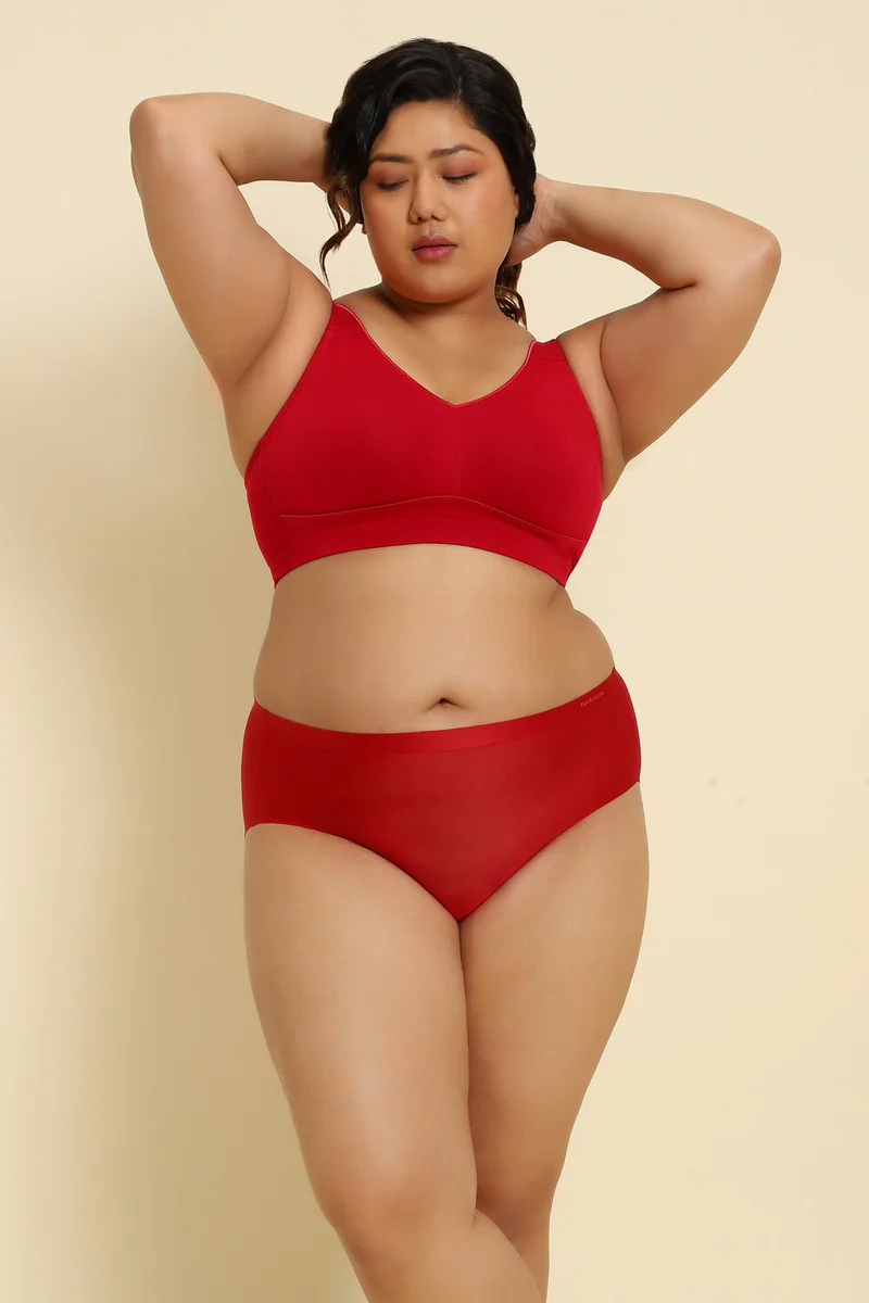 Women's Red Persian Solid Plus Size Wireless Minimizer Bra