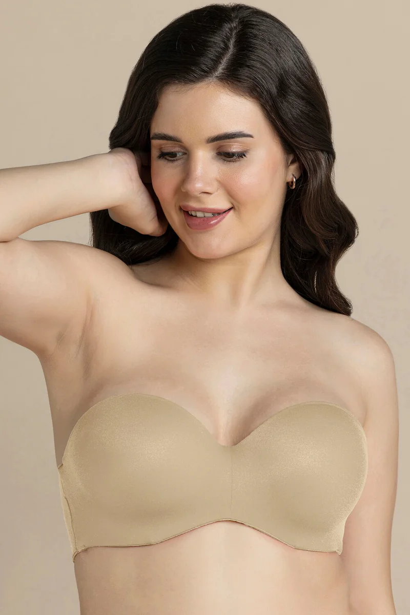 Women's Beige Cotton Solid Padded Wired Multiway Strapless Bra