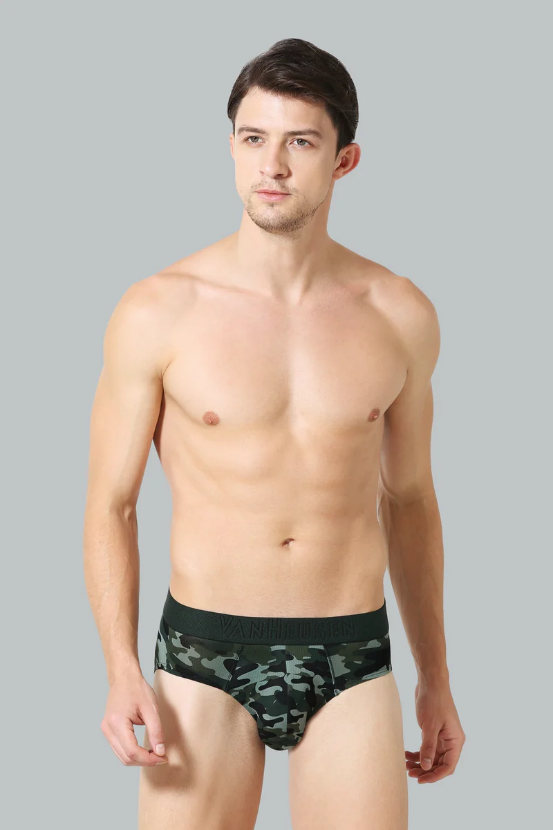 Men's Green Allover Print Swift Dry 4 Way Stretch AIR Series Active Brief