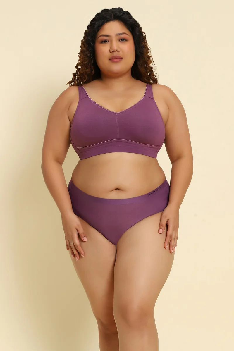 Women's Purple Gum Drop Solid Plus Size Wireless Minimizer Bra