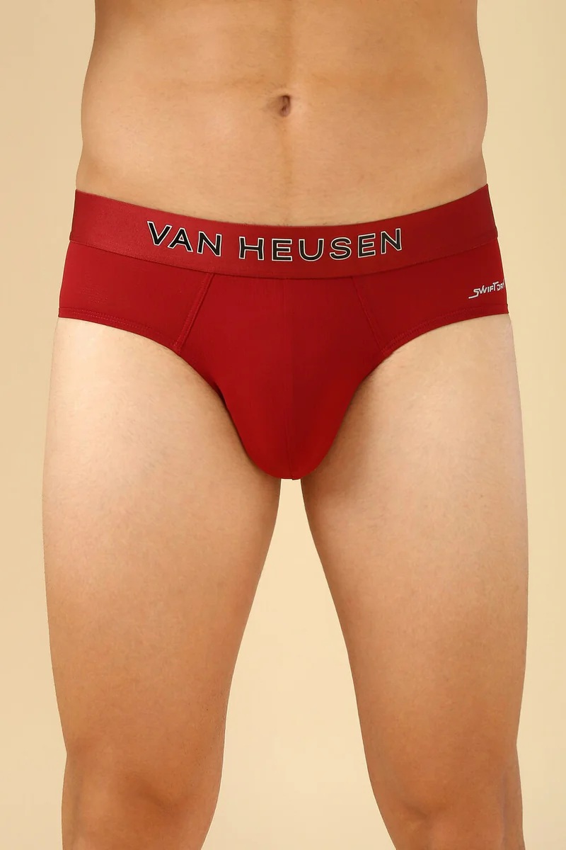 Men's Red Microfiber Solid Brief