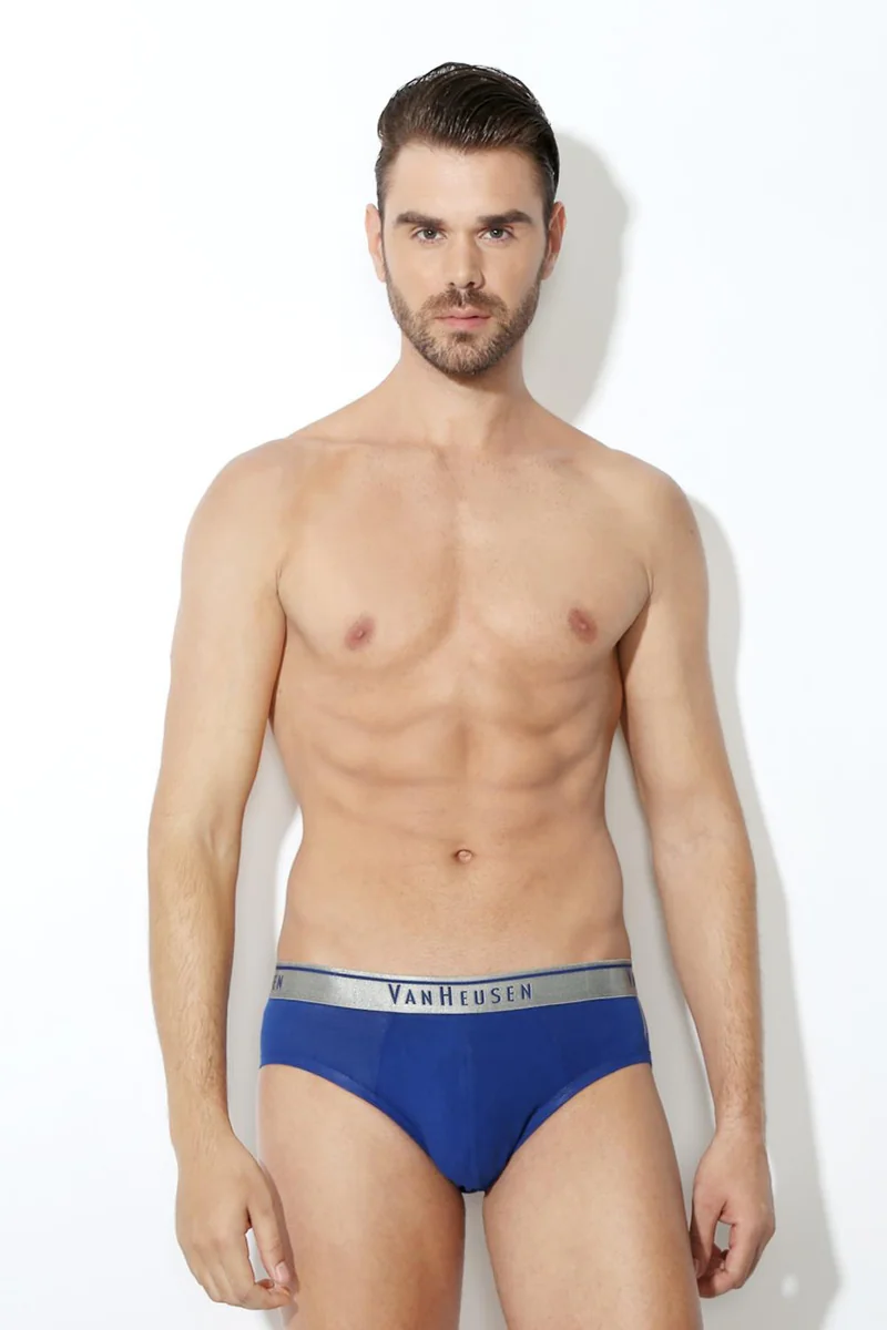 Men's Blue Cotton Solid Brief