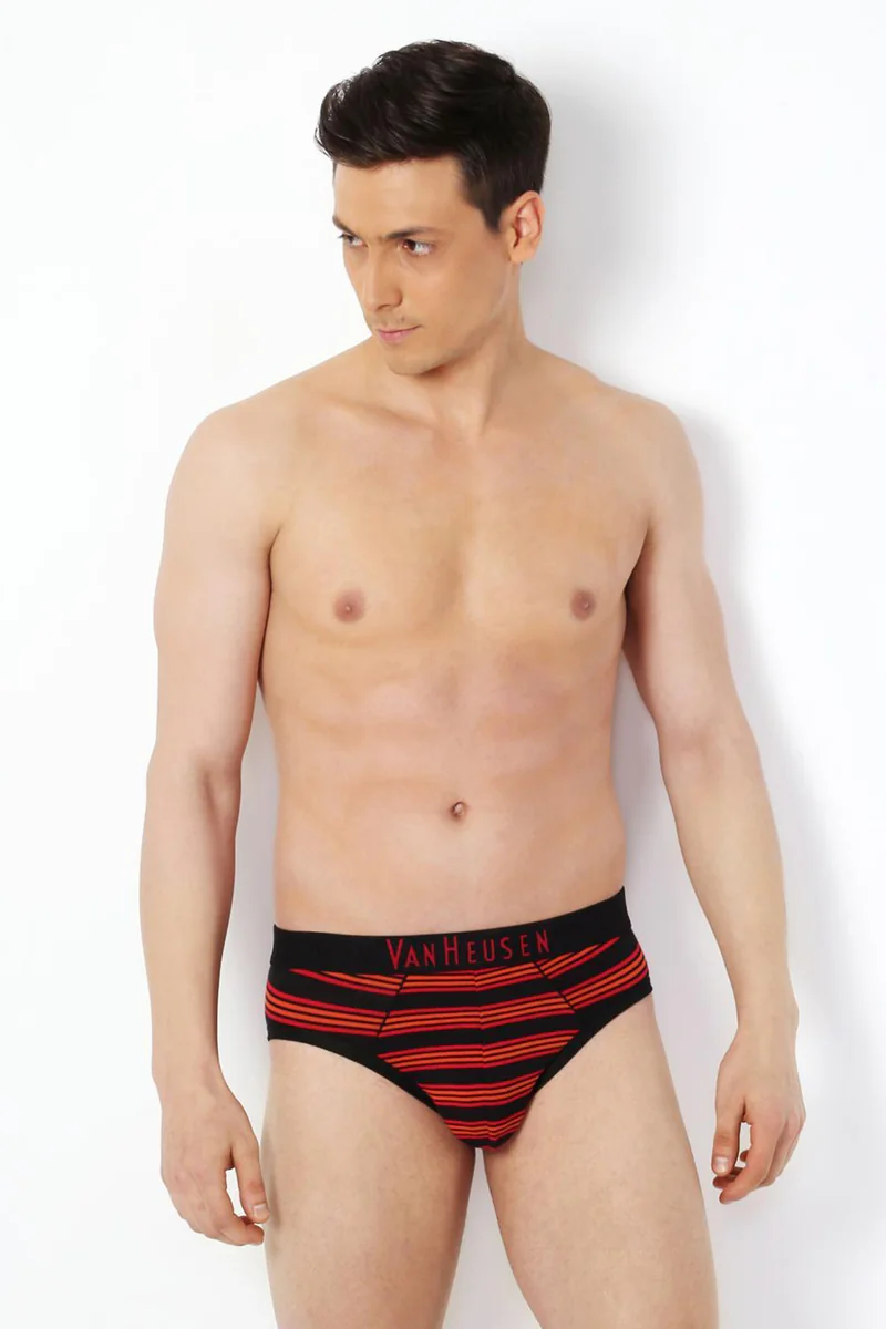 Men's Red Cotton Stripe Elasticated Brief