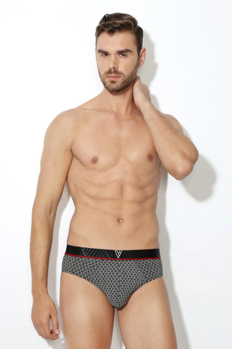 Men's Black Cotton Print Brief