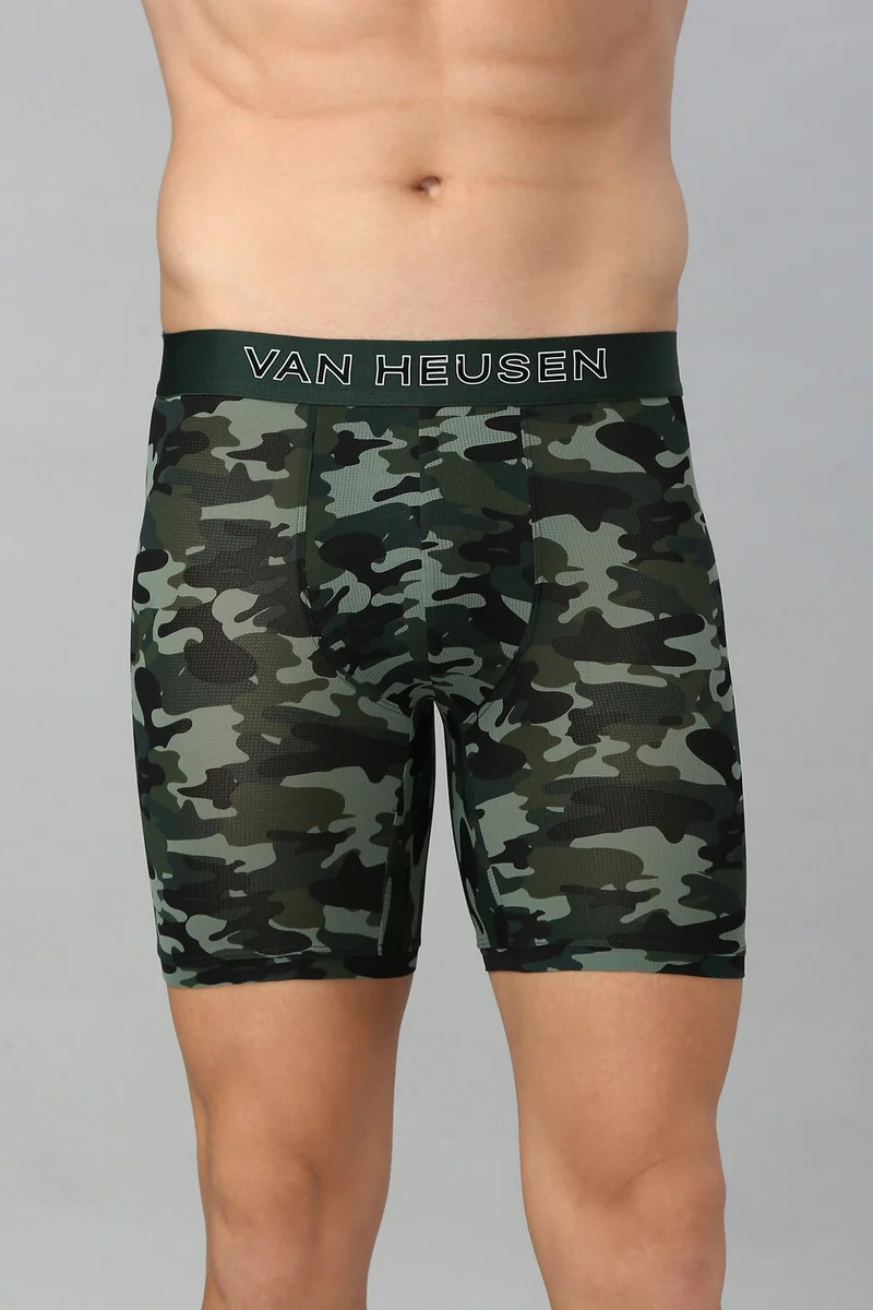 Men's Green Camo Allover Print Swift Dry Flexi Stretch AIR Series Active Boxer Brief