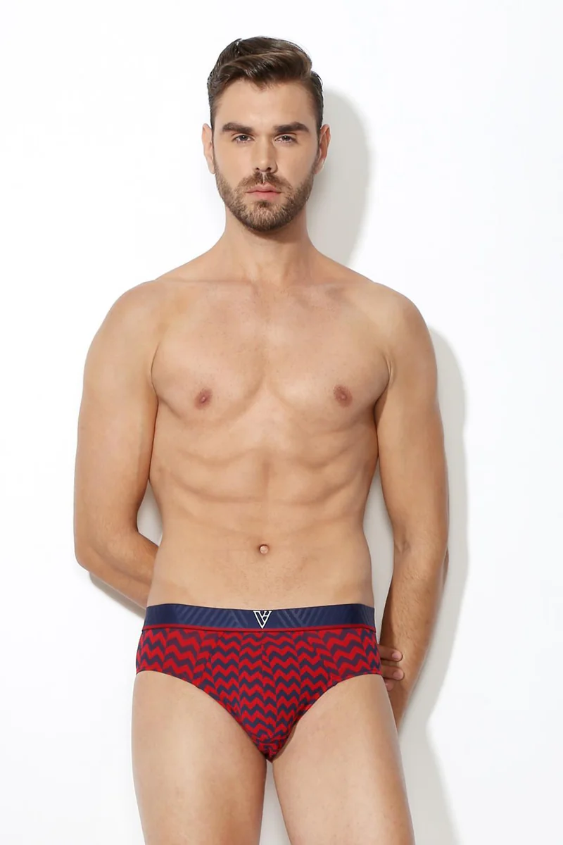 Men's Red Cotton Print Elasticated Brief