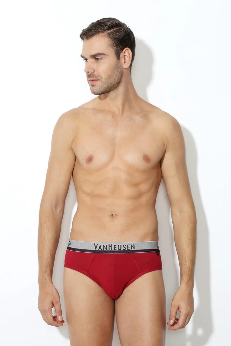 Men's Red Cotton Blend Solid Brief