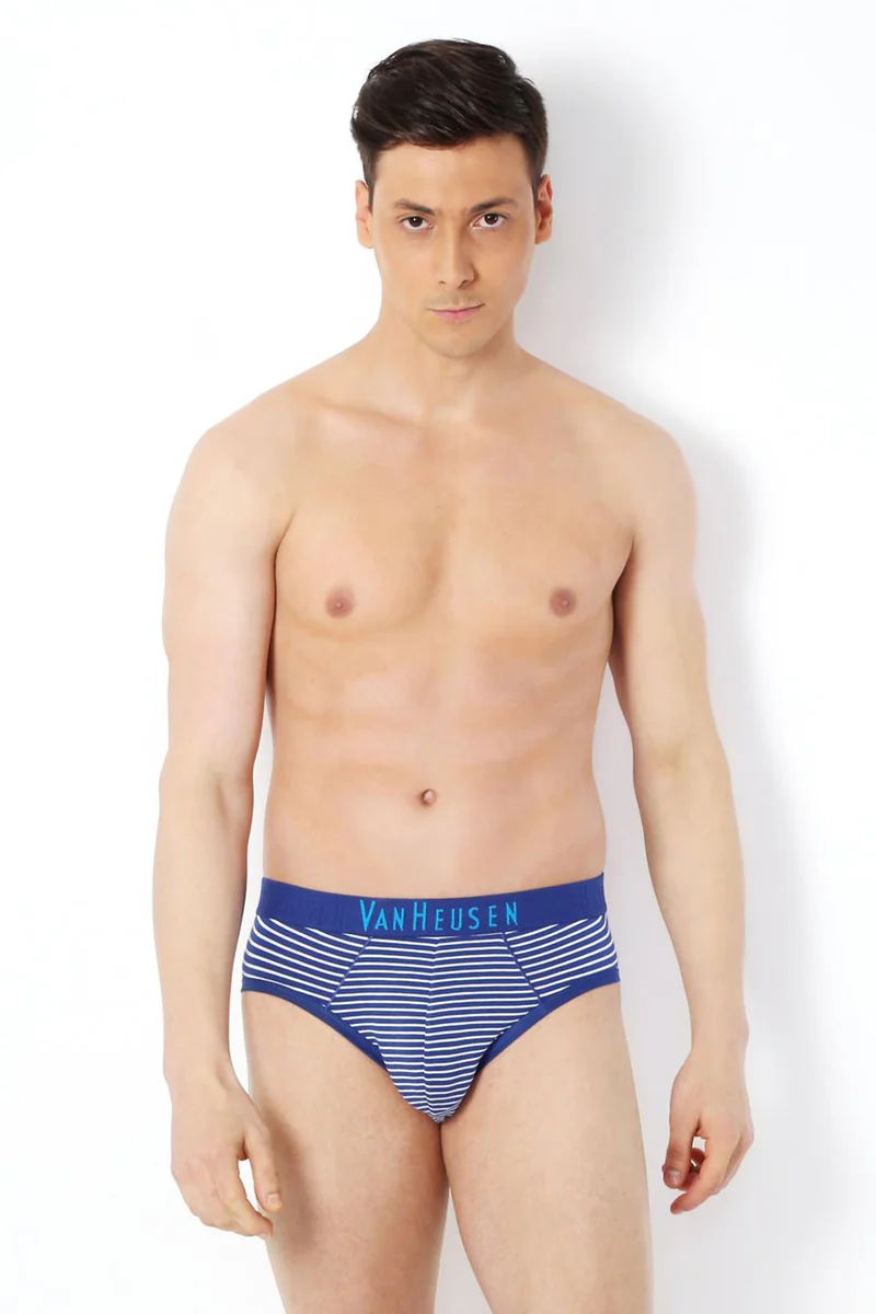 Men's Blue Cotton Stripe Elasticated Brief