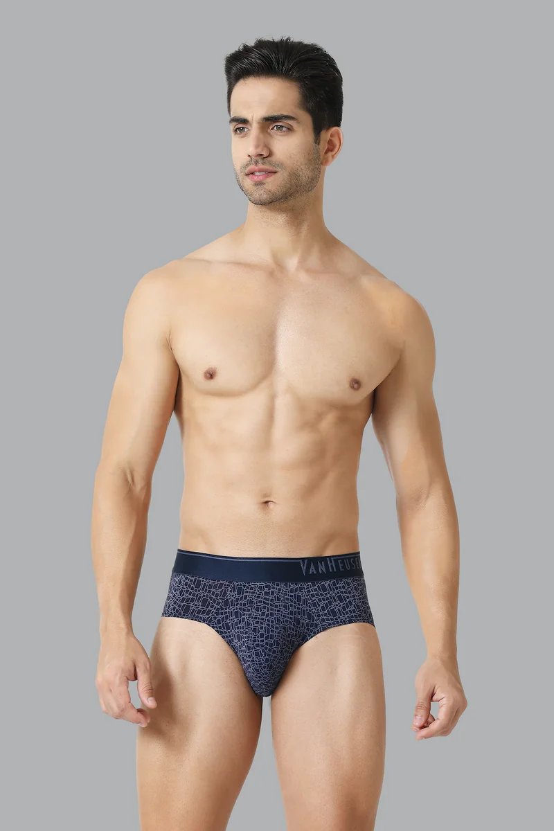 Men's Navy SPP-16 Allover Print 4 Way Stretch Body Defining Fit Briefs