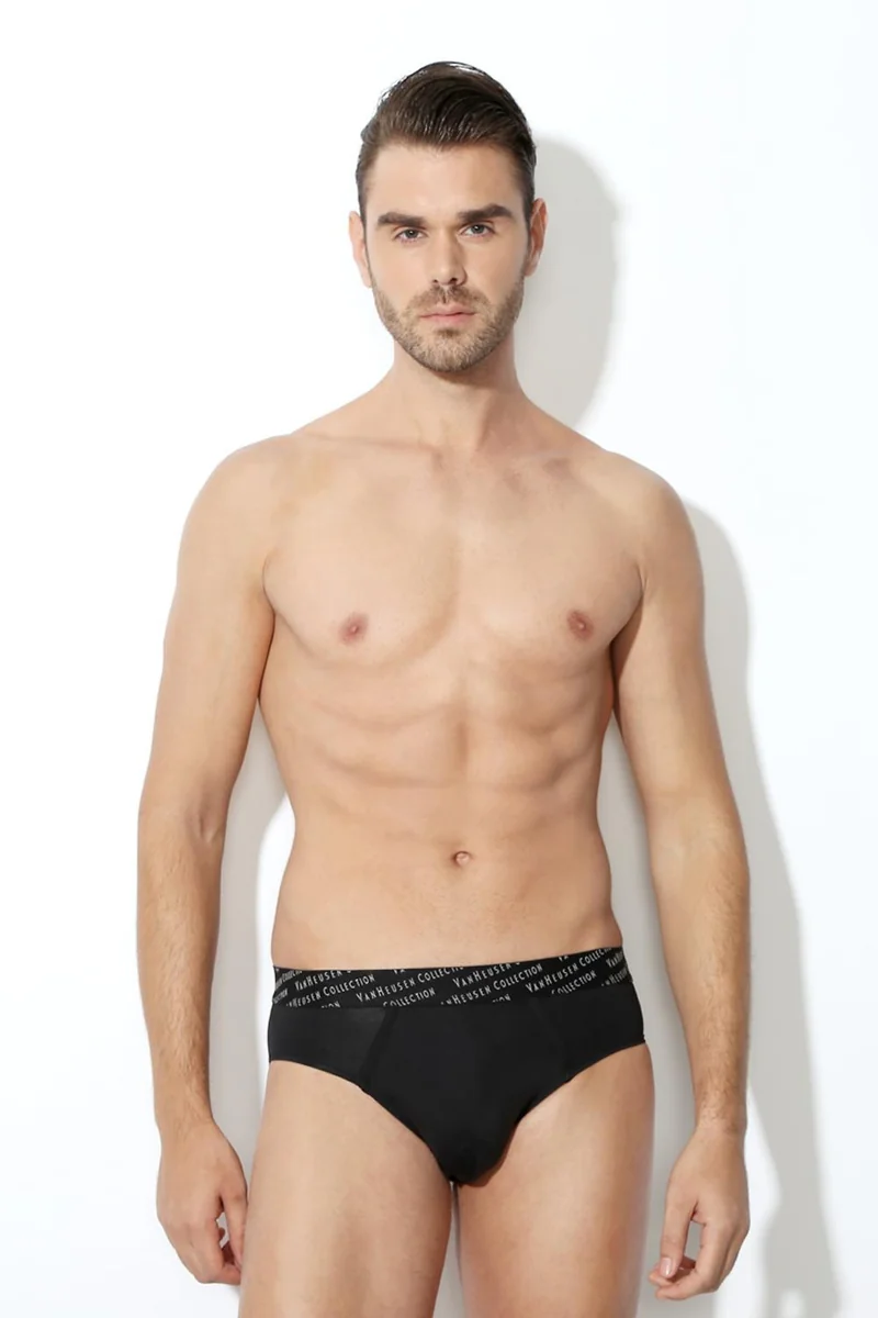 Men's Black Pure Solid 4 Way Stretch 3D Logo Waistband Tactel Briefs