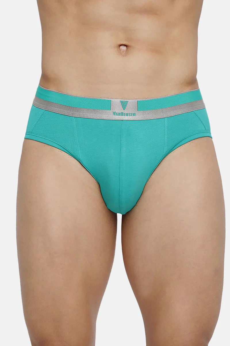 Men's Green Cotton Blend Solid Brief