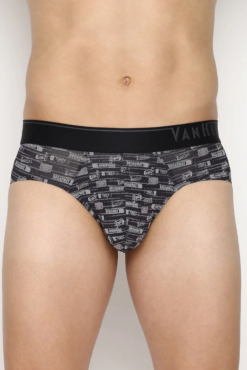 Men's Black SPP-21 Allover Print 4 Way Stretch Body Defining Fit Briefs