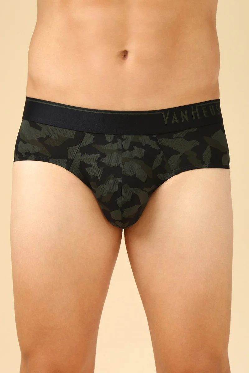 Men's Black Microfiber Print Brief